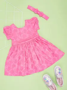 Pantaloons Baby Girls Floral Printed Round Neck Fit & Flare Dress