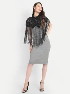 HAUTEMODA Self Design Beaded Embellished Cape Poncho Shrug