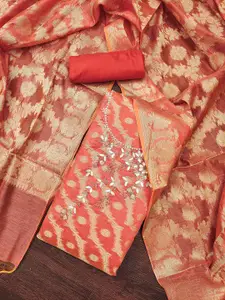 Ishin Floral Woven Design Zari Unstitched Dress Material