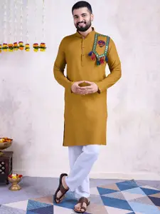 SHUBHVASTRA Embroidered Mandarin Collar Mirror Work Straight Kurta