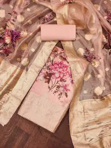 Ishin Floral Printed Zari Organza Unstitched Dress Material