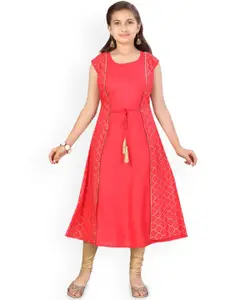 BAESD Girls Geometric Woven Design Cotton A-Line Kurta