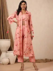 AUTUMN LANE Floral Printed Pure Cotton Crop Top With Trouser & Shrug