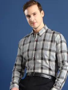 Hancock Men Button-Down Collar Windowpane Checked Cotton Slim Fit Formal Shirt