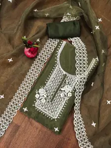 Ishin Floral Embroidered Zari Work Organza Unstitched Dress Material