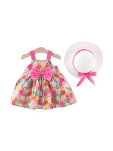 StyleCast x Revolte Girls Floral Printed Fit and Flare Mini Dress With a Hat