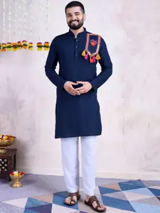 SHUBHVASTRA Embroidered Mandarin Collar Mirror Work Straight Kurta