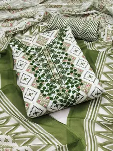 Ishin Floral Printed Sequinned Pure Cotton Unstitched Dress Material