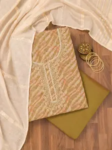 Koskii Floral Printed Beads and Stones Organza Unstitched Dress Material