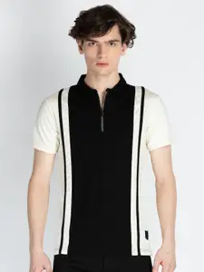 Status Quo Men Colourblocked Polo Collar Cotton T-shirt
