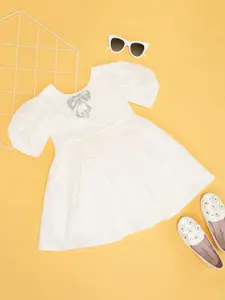 Pantaloons Junior Girls Cotton Puff Sleeves Fit & Flare Dress