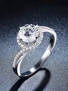 Lila Stainless Steel Silver-Plated Cubic Zirconia Adjustable Finger Ring