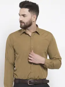 English Navy Men Spread Collar Solid Slim Fit Formal Shirt