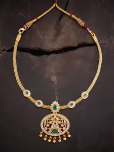 Kushal's Fashion Jewellery 92.5 Pure Silver Gold-Plated Stones Studded Temple Necklace