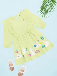 Pantaloons Baby Girls Round Neck Puff Sleeves A-Line Dress