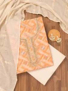 Koskii Abstract Printed Beads and Stones Unstitched Dress Material