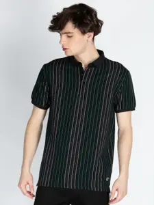 Status Quo Men Striped Polo Collar Cotton T-shirt