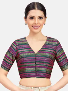 Studio Shringaar Woven Design Short Sleeves Non-Padded Saree Blouse
