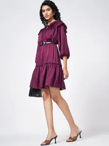 Honey by Pantaloons Tie-Up Neck Puff Sleeve Fit & Flare Dress Come with Belt
