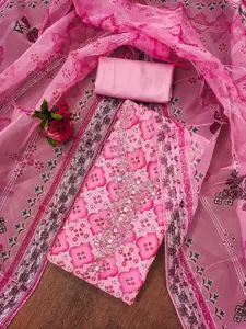 Ishin Ethnic Motifs Printed Sequinned Organza Unstitched Dress Material