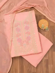 Koskii Floral Embroidered Mirror Work Unstitched Dress Material