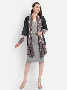 HAUTEMODA Self Design Woollen Open Front Shrug