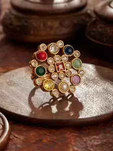 Jazz and Sizzle Gold-Plated American Diamond Studded Adjustable Finger Ring