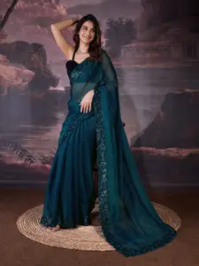 Trendmalls Sequinned Pure Chiffon Heavy Work Saree
