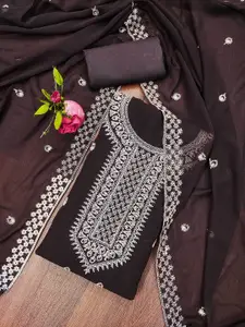 Ishin Floral Embroidered Sequinned Silk Georgette Unstitched Dress Material