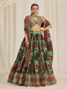 Fusionic Embellished Sequinned Organza Semi-Stitched Lehenga & Unstitched Blouse & Dupatta