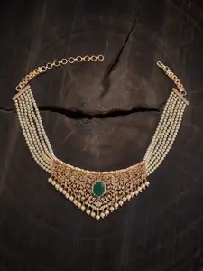 Kushal's Fashion Jewellery Gold-Plated Stones Studded & Beaded Party Necklace