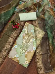 Ishin Floral Embroidered Sequinned Organza Unstitched Dress Material