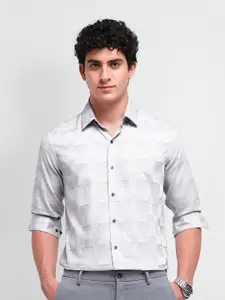 Arrow New York Men Comfort Spread Collar Textured Cotton Slim Fit Formal Shirt