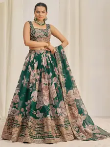 Fusionic Embellished Sequinned Organza Semi-Stitched Lehenga & Unstitched Blouse & Dupatta