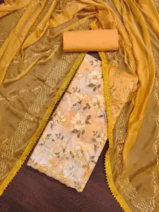 Ishin Floral Printed Sequinned Unstitched Dress Material