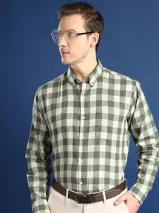 Hancock Men Button-Down Collar Windowpane Checked Slim Fit Formal Shirt