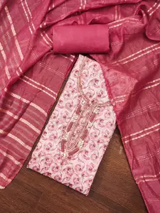 Ishin Floral Printed Beads & Stones Unstitched Dress Material