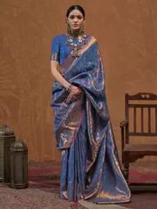 Mitera Woven Design Zari Silk Blend Kanjeevaram Saree with Matching Blouse