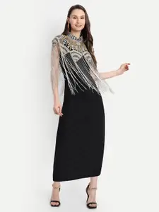 HAUTEMODA Embellished Beads Cape Poncho Shrug