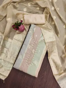 Ishin Floral Woven Design Beads and Stones Unstitched Dress Material