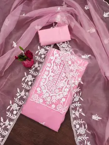 Ishin Floral Embroidered Thread Work Organza Unstitched Dress Material