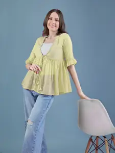 DressBerry Yellow Self  Design Gathers Tie-Up Shrug