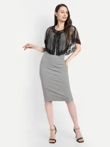 HAUTEMODA Embellished Front Open Button Poncho Cape Shrug