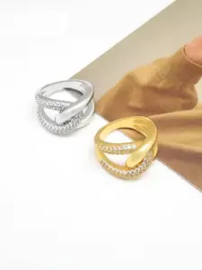 Lila Silver-Plated CZ-Studded Adjustable Finger Ring