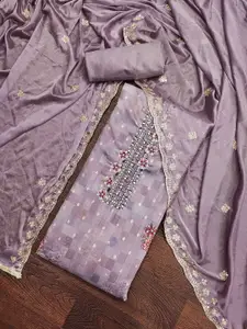 Ishin Floral Printed Sequinned Unstitched Dress Material