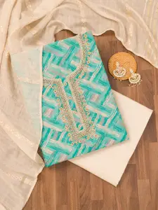 Koskii Geometric Printed Beads and Stones Unstitched Dress Material