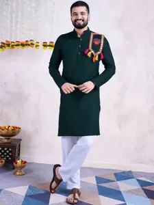 SHUBHVASTRA Embroidered Mandarin Collar Mirror Work Straight Kurta