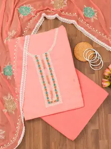 Koskii Floral Embroidered Beads and Stones Unstitched Dress Material