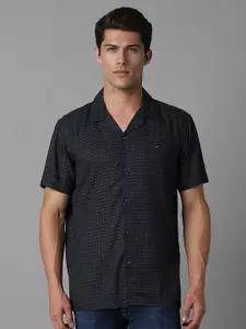 Louis Philippe Jeans Men Cuban Collar Geometric Printed Slim Fit Casual Shirt