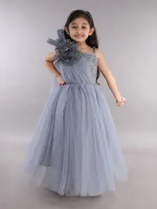 Pink Chick One Shoulder Net Fit & Flare Maxi Dress